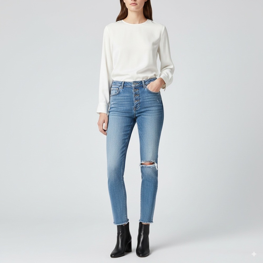Reformation Jeans Womens 27 Light Wash skinny High Rise Distressed Raw Hem Denim